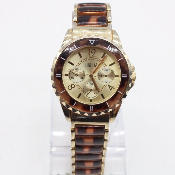 BREDA Chronograph Watch Unisex Gold Tone Stainless Steel Classic Gold Quartz - Picture 2 of 8